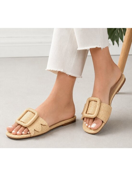 Birdies Shoes - Birdies The Kiwi Natural Raffia Slide Sandals Buckle Woven Slip On Shoe 7.5 NEW